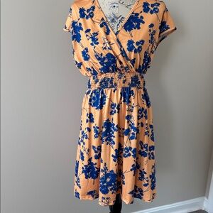 Floral Wrap Dress in Orange and Blue